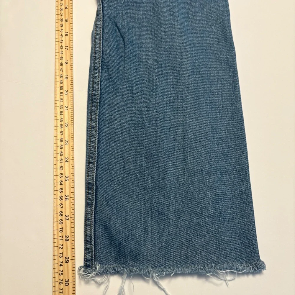 Levis 505 Straight Fit Jeans Mens 36x30 Blue Raw Hem Distressed Denim